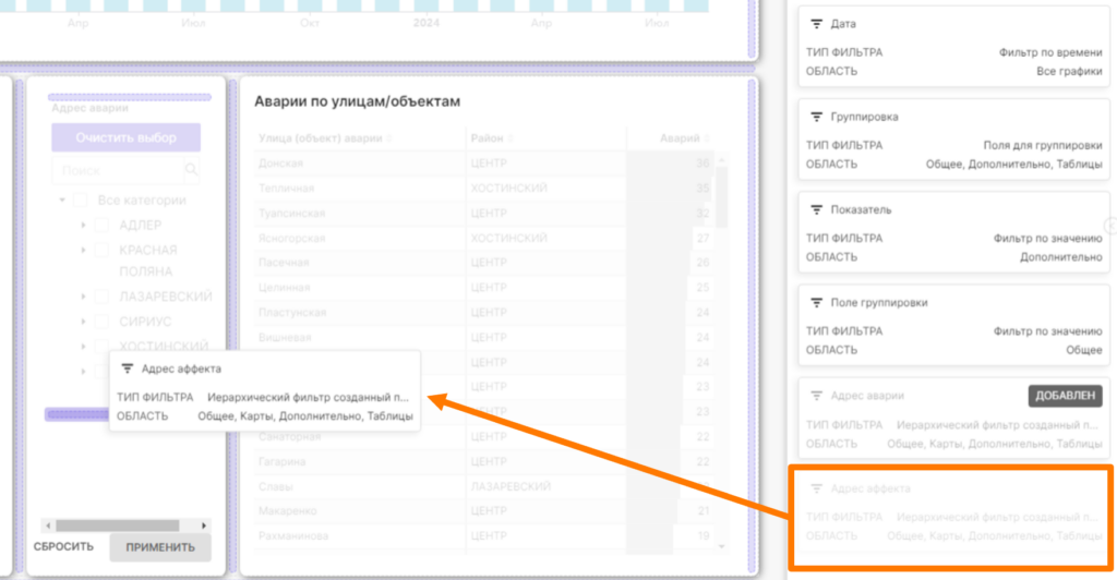 перетягивание фильтра в компонент "Нативные фильтры"