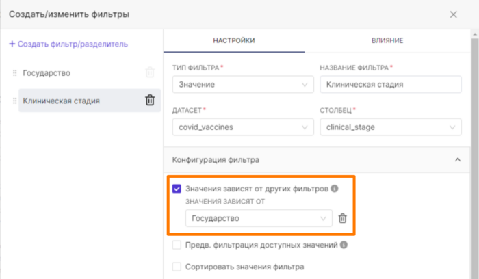 Взаимная зависимость фильтров
